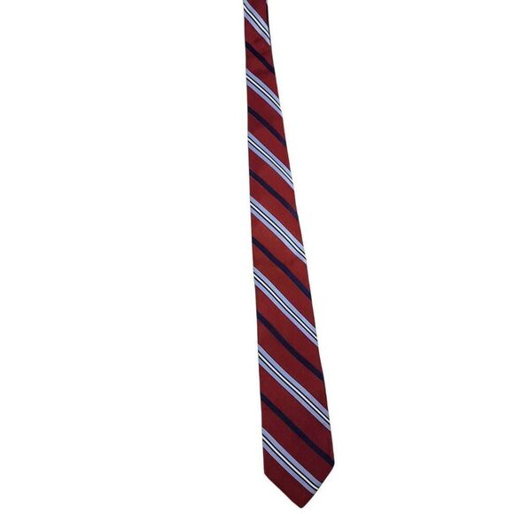 Tommy Hilfiger Silk Maroon Red White & Blue with Solid Blue Contrast Tail Tie - Picture 2 of 7